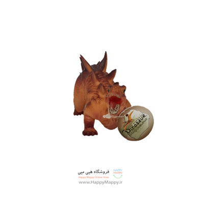 فیگور طرح دایناسور گوشتی شاخ دار نارنجی رنگ